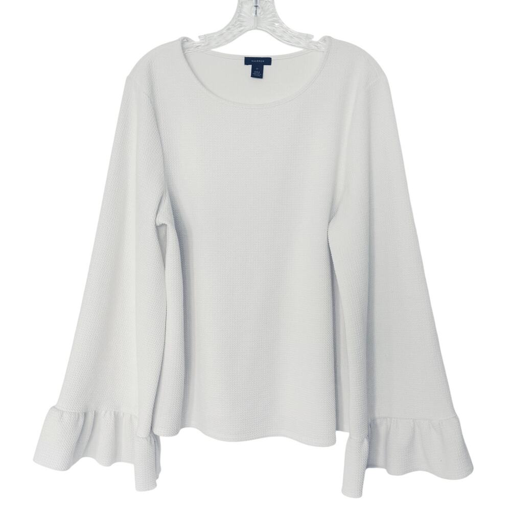 Halogen Nordstrom Ruffle Cuff Bell Sleeve Knit Top White Medium Cottagecore Boho